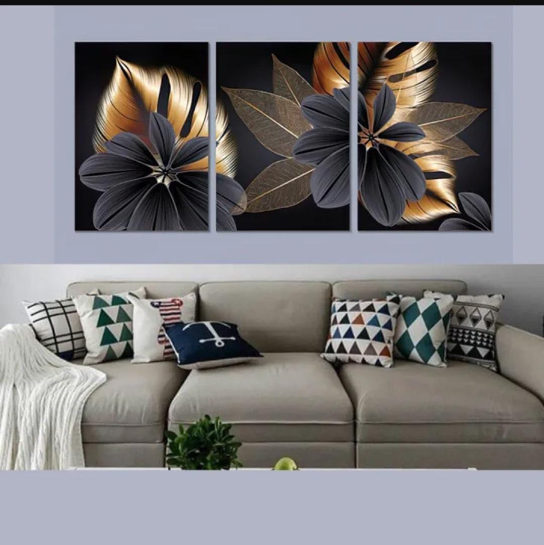 6a2bb7e41d620698f4172157f750ddc2 Luxury Floral Wall Art Set – 3 Wooden Frames (8x11”) with Elegant Black & Gold Botanical Design | Easy Wall Mounting wit - Image 2