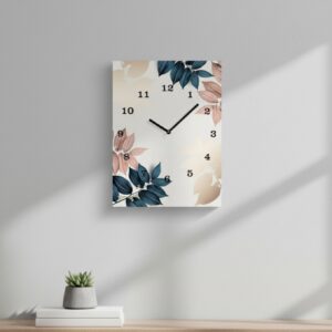 Floral Printed Wooden Wall Clock – 12x16 Inch Decorative (Without Battery)