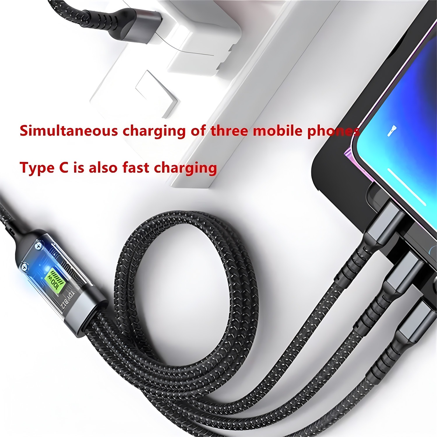 6bbdb7411c30897e770d0f2b6fad1c14 100W 5A Fast Charging 3-in-1 USB Cable – Multi Charging Cable with Type-C, Micro USB & Lightning Connectors | Durable & - Image 5