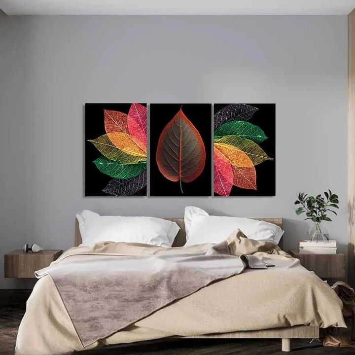 6c49fdc82a031b930fb0702f1c3dd5a6 Translucent Leaf Triptych – Set of 3 Wooden Frame Wall Art Panels with Double Tape for Easy Mounting (Available in Two S - Image 2