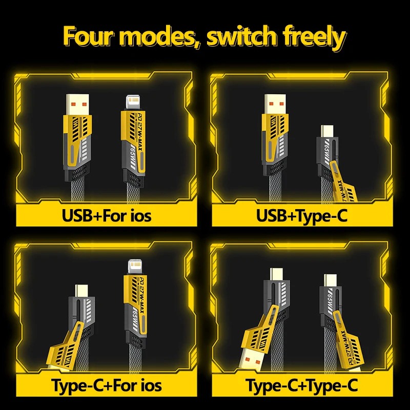 6d073c17eba499643c6f03a4bf4f9ef7 4 In 1 Data Cable – USB-C & Lightning Connectors, Braided Durable Design, Fast Charging (Without Box) - Image 4