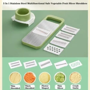 5-in-1 Multi-Functional Vegetable Slicer & Grater – Adjustable Mandoline Cutter with Interchangeable Blades for Kitchen,