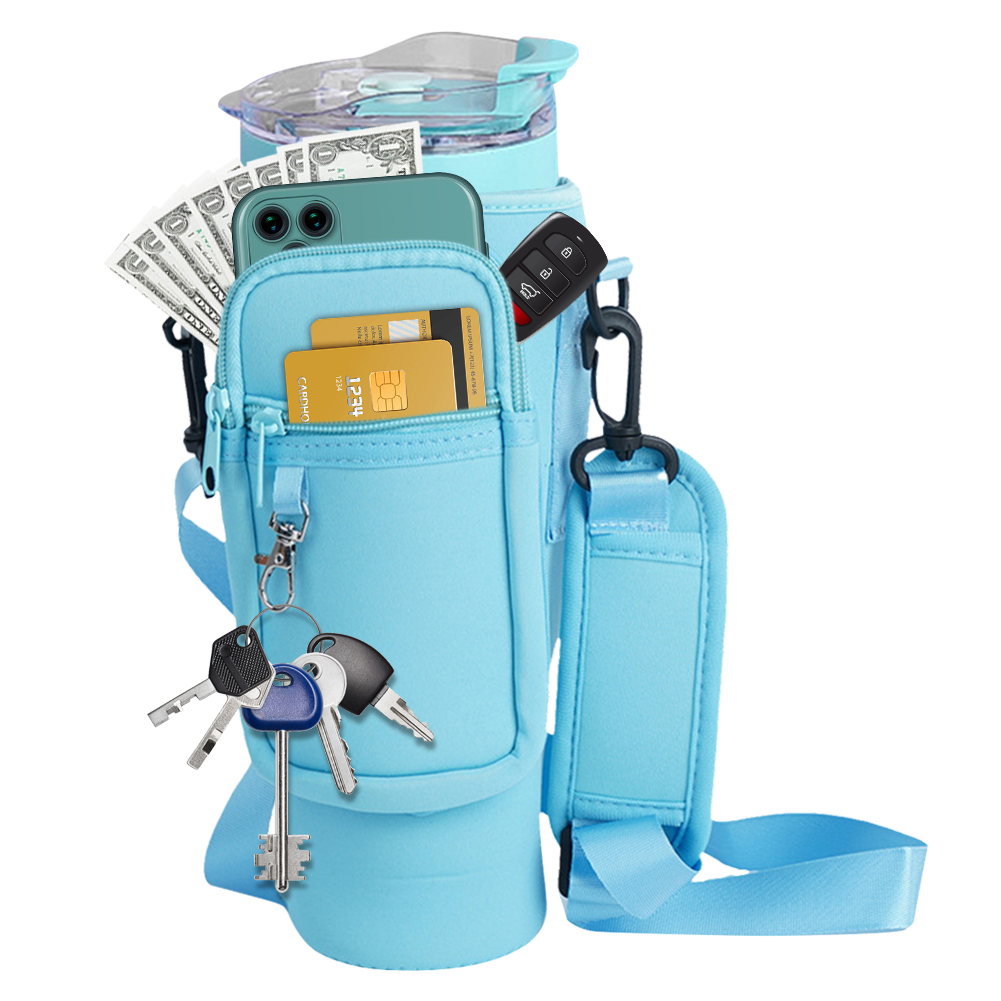 6f3c0d8608fc17c2df2bb01f90e8966c Water Bottle Carrier Bag with Phone Pocket for Stanley Quencher Cup with Handle Water Bottle Holder Pouch - For 1200 ML - Image 4