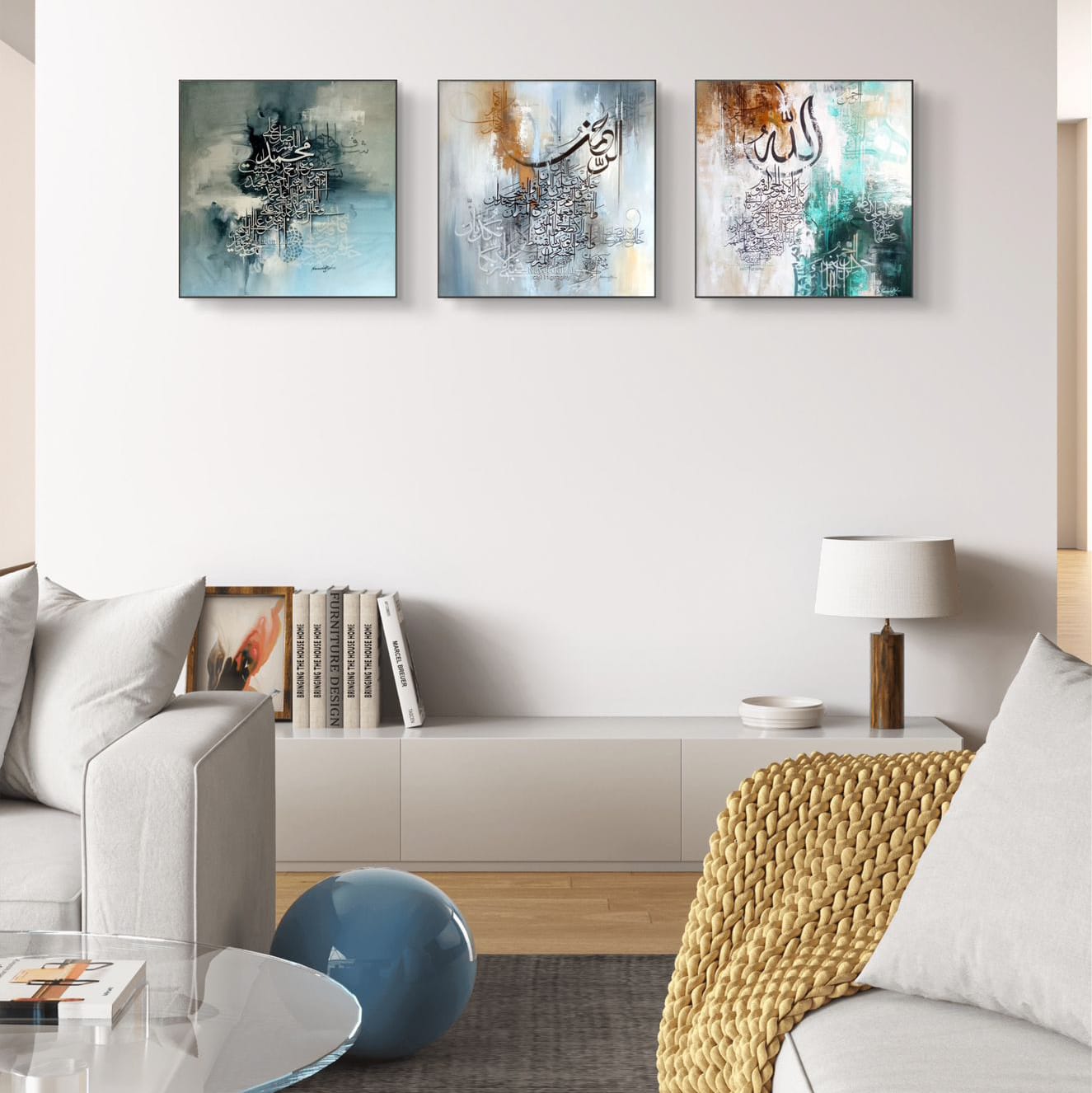 3PCS Islamic Calligraphy Wall Frame Set: Arabic Calligraphy Art for Bedroom and Drawing Room Decor, Perfect Home Decorat