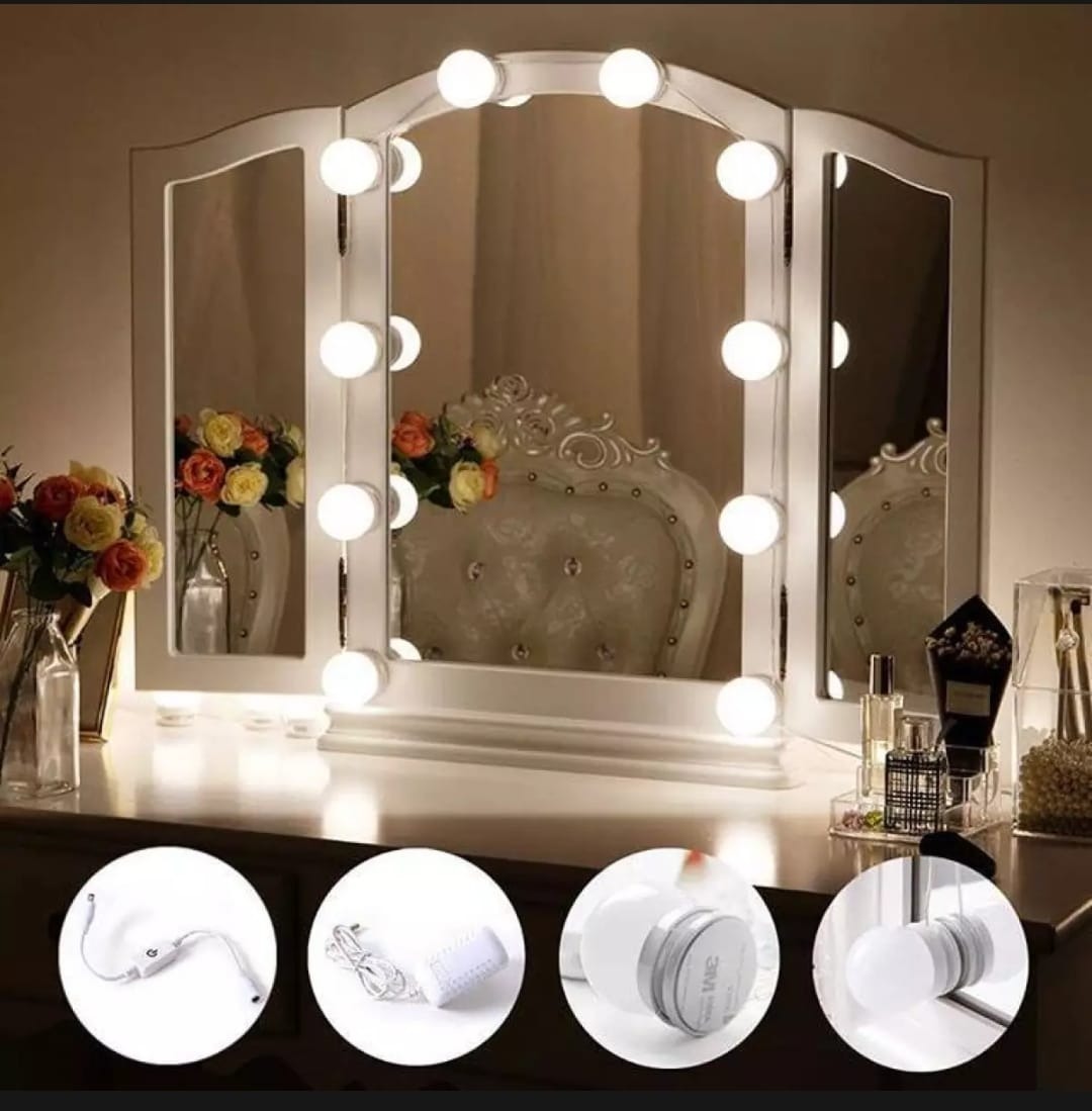 7154a536b0a602f1972b4a5cd6f8eaf4 Dimmable LED Vanity Mirror Lights Kit – 10 LED Hollywood Style Bulbs for Makeup Dressing Table & Bathroom Mirror - Image 2