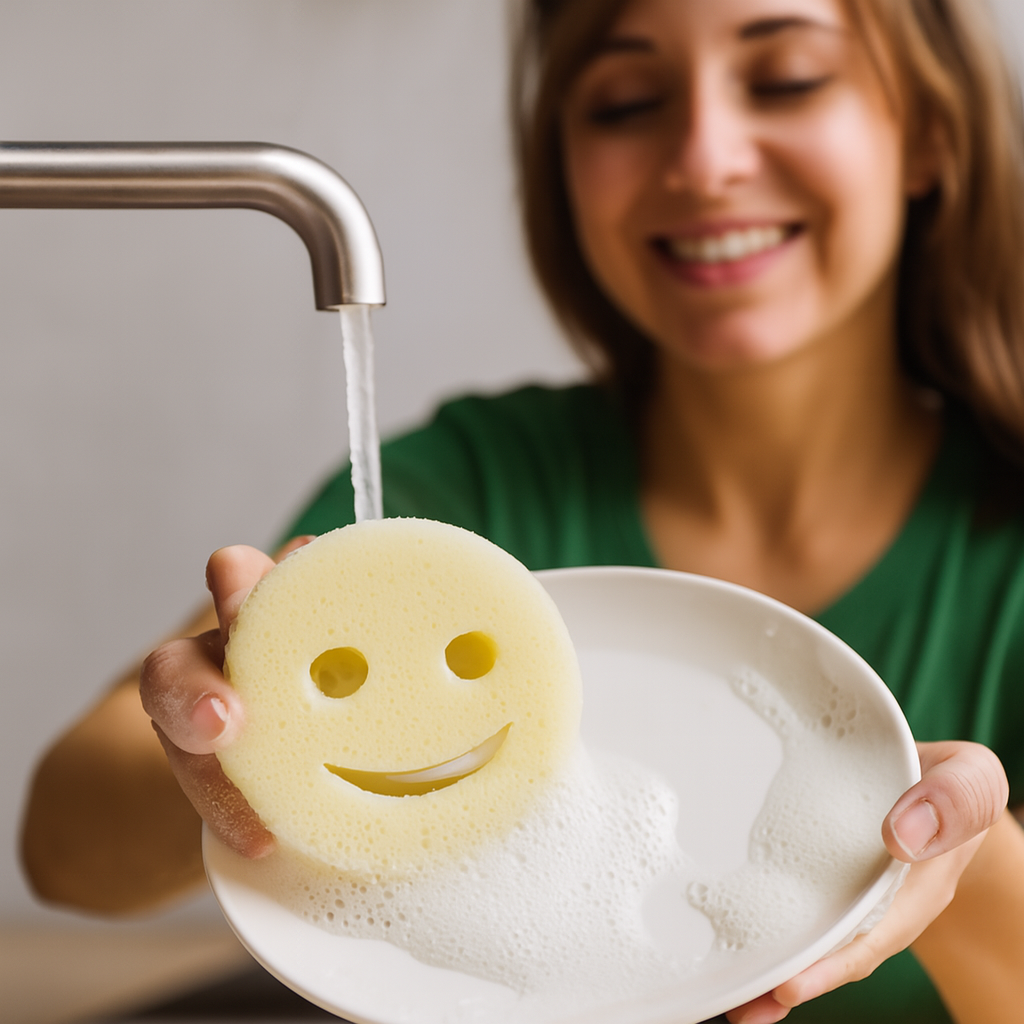 72c8aa192ae26980545bbd1158cfd675 Smiley Face Scrub Sponge – Mr. & Mrs. Scrub | Gentle on Surfaces, Tough on Messes - Image 2