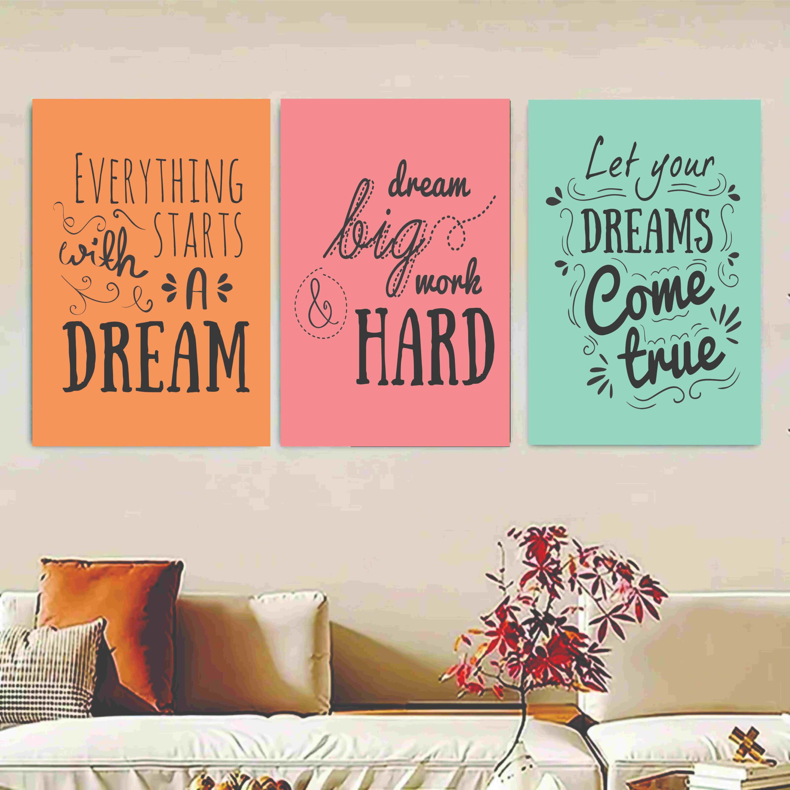 Pack of 3 Motivational quotes sticky wooden canvas frames for wall decore / motivation sticky phototiles for office and