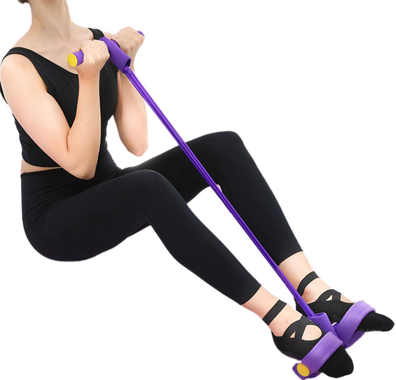 73e224d9dc6a8c57366f513802e8f712 Foot Pedal Resistance Band Elastic Sit-Up Pull Rope Yoga Fitness Gym - Elastic Pull Ropes Tummy Trimmer (Random Colors) - Image 4