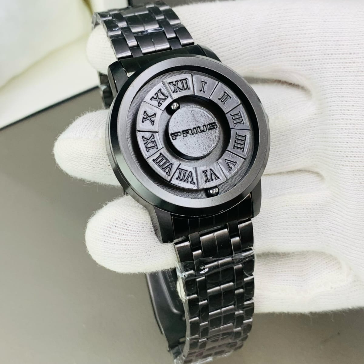 746eb3c7d0d7474707c1f0f8db8a9e16 Black Stainless Steel Magnetic Ball Watch Providing Modern Design Everyday Style Support - With Box