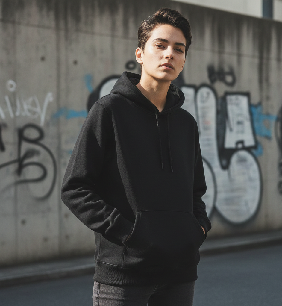 7548d7dccd7ff33ae72fb69983f7afaa Black Polyester Hoodie – Warm, Soft & Stylish | Unisex Casual Wear for Winter & Everyday Comfort - Image 3