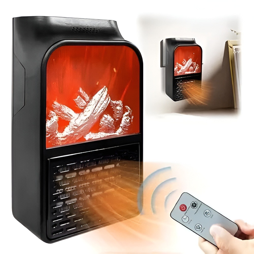 78e5b0e6709305098c6db3e91b66bef4 Flame Heater 1000W – Portable Electric Plug-in Room Heater with Flame Effect & Remote Control - Image 3