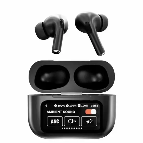 79e3c026889527195b0fa06df762c366 A9 Pro Earbuds With Anc Technology Sleek Matte Black Design Led Indicator Built In Screen And Clear Sound Quality - Blac - Image 3