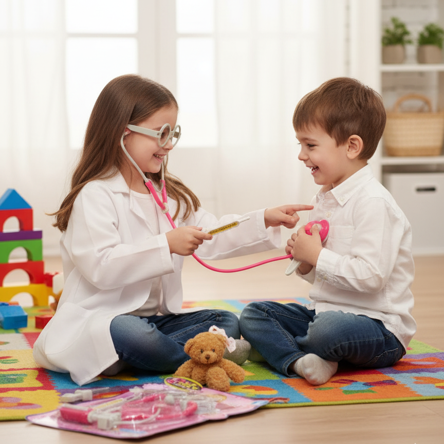 79e8cf7ce173cb723df840180913c518 Cute Girl’s Doctor Set For Kids – Educational Medical Role Play Toy Kit With Stethoscope, Syringe, And Glasses For Fun L - Image 3