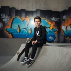 Kids Missi Printed Black & Black Tracksuit Set | Winter Fleece Sweatshirt & Trouser Outfit for Boys & Girls – Warm, Cozy