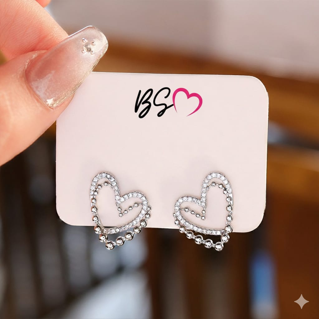 7c7f9261b280cf6492da472f6de9dea0 ZJE-164 Heart Shape Double Korean Earrings – Elegant Fashion Jewellery, Stylish Accessory for Women - Image 3