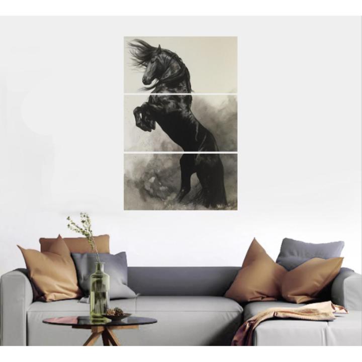 7e3e7141617ebec05e91195b259c7818 3 Pc Black Horse Wall Décor Photo Tiles | Elegant Design | Self‑Adhesive Double Tape | Size 8x11 | Premium Finish
