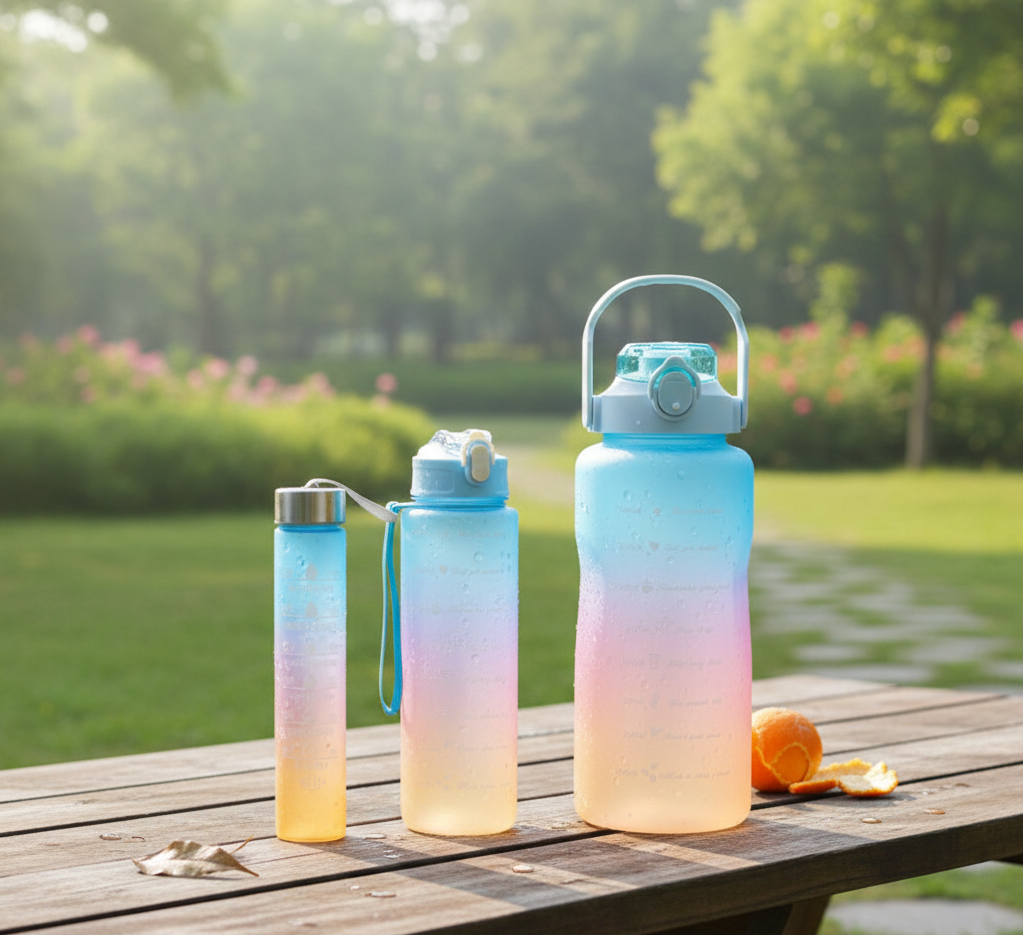 8026f97bf0cba6a9c14bdabd3d007ea4 3-Piece Motivational Water Bottle Set with Time Markers & Straw – Leak-Proof, BPA-Free Frosted Gradient Ombre Jugs (2L, - Image 4