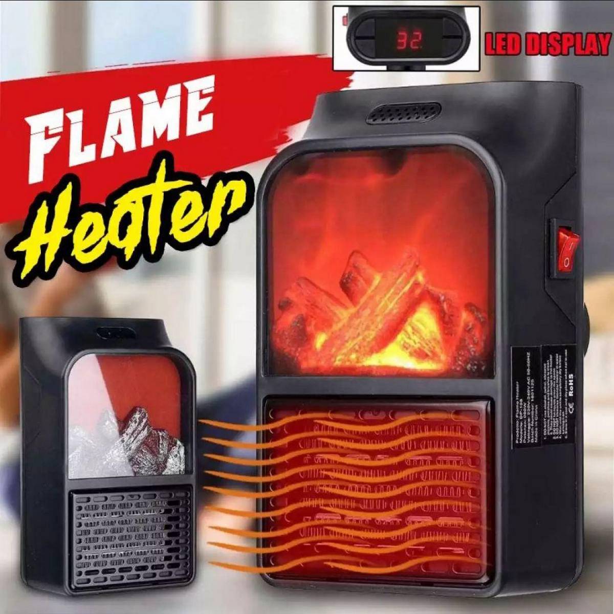 81202b2cb04dd06507b6291c1d1b2f0c Flame Heater 1000W – Portable Electric Plug-in Room Heater with Flame Effect & Remote Control