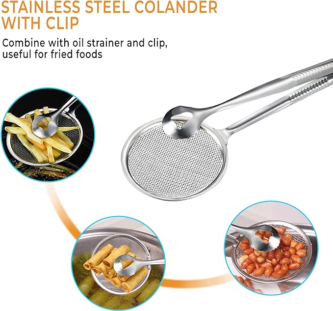 2 IN 1 FRYING TONG | Imported Small Multi-functional 2 in 1 Fry Tool Filter Spoon Strainer With Clip, Oil Frying BBQ Fil