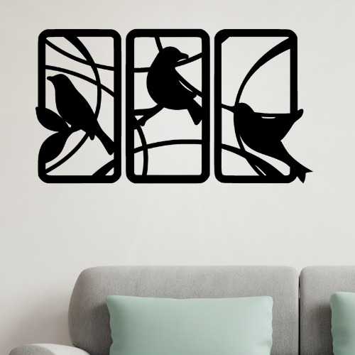 8175cdb0daa6cd15f956fd325d41d3bd Handcrafted Wooden Sparrow Wall Decor – Nature-Inspired 3 Panel Wall Art for Home & Office - Image 2