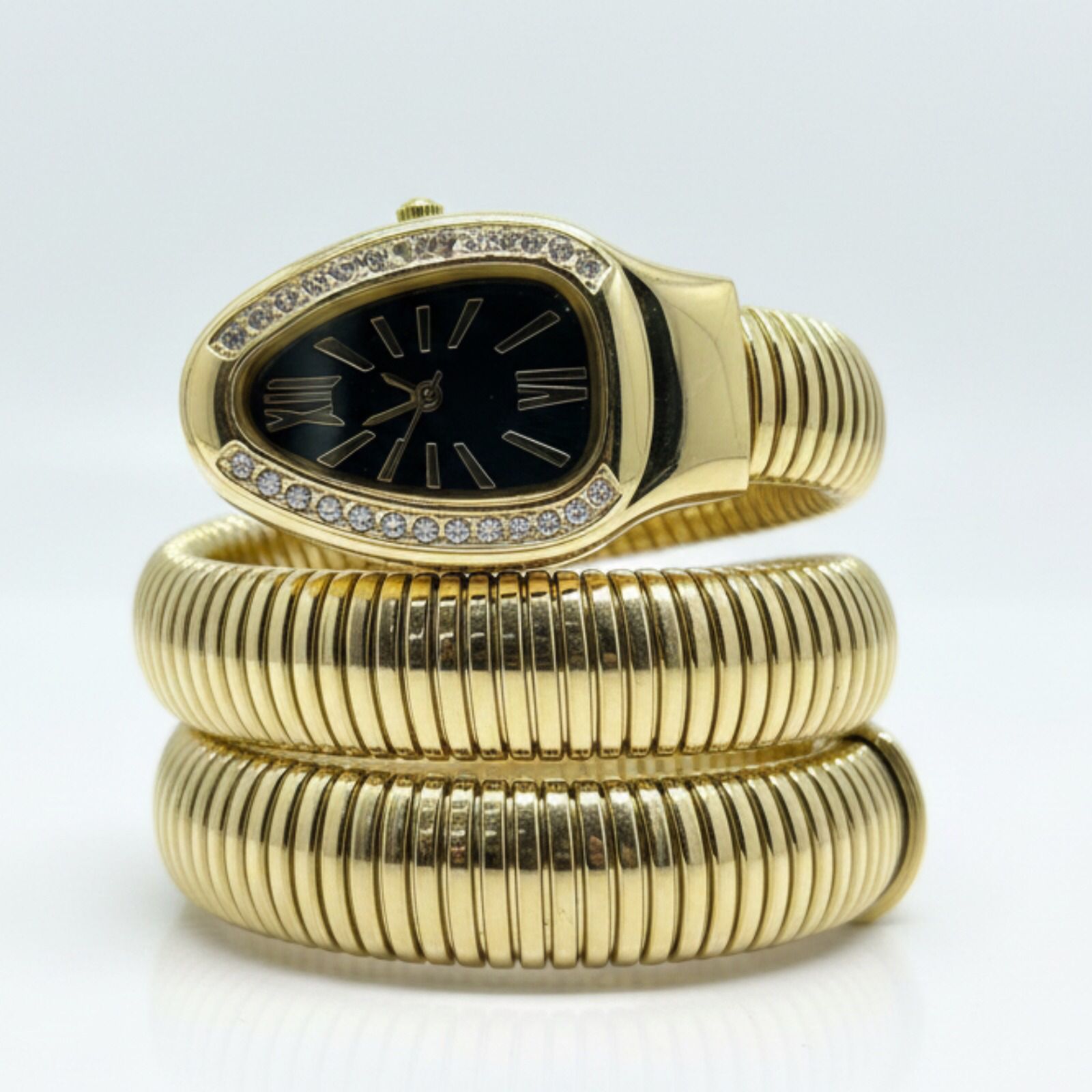 81791a81d3bece3a778e23eee3895fe5 Artisanal Serpenti-Style Tubogas Triple-Coil Wrap Watch with Crystal-Embellished Guilloché Dial (Without Box) - Image 3