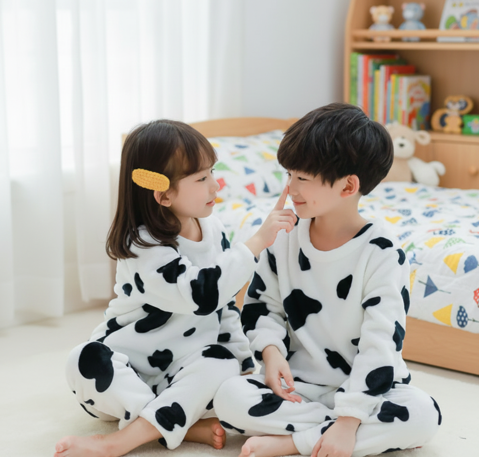 8245ecd5f5eb1012d5c3bfdf1ef75407 Ultra-Soft Fleece Kids Cow Print Pajamas | Plush Flannel Winter Loungewear Set for Boys & Girls - Image 2