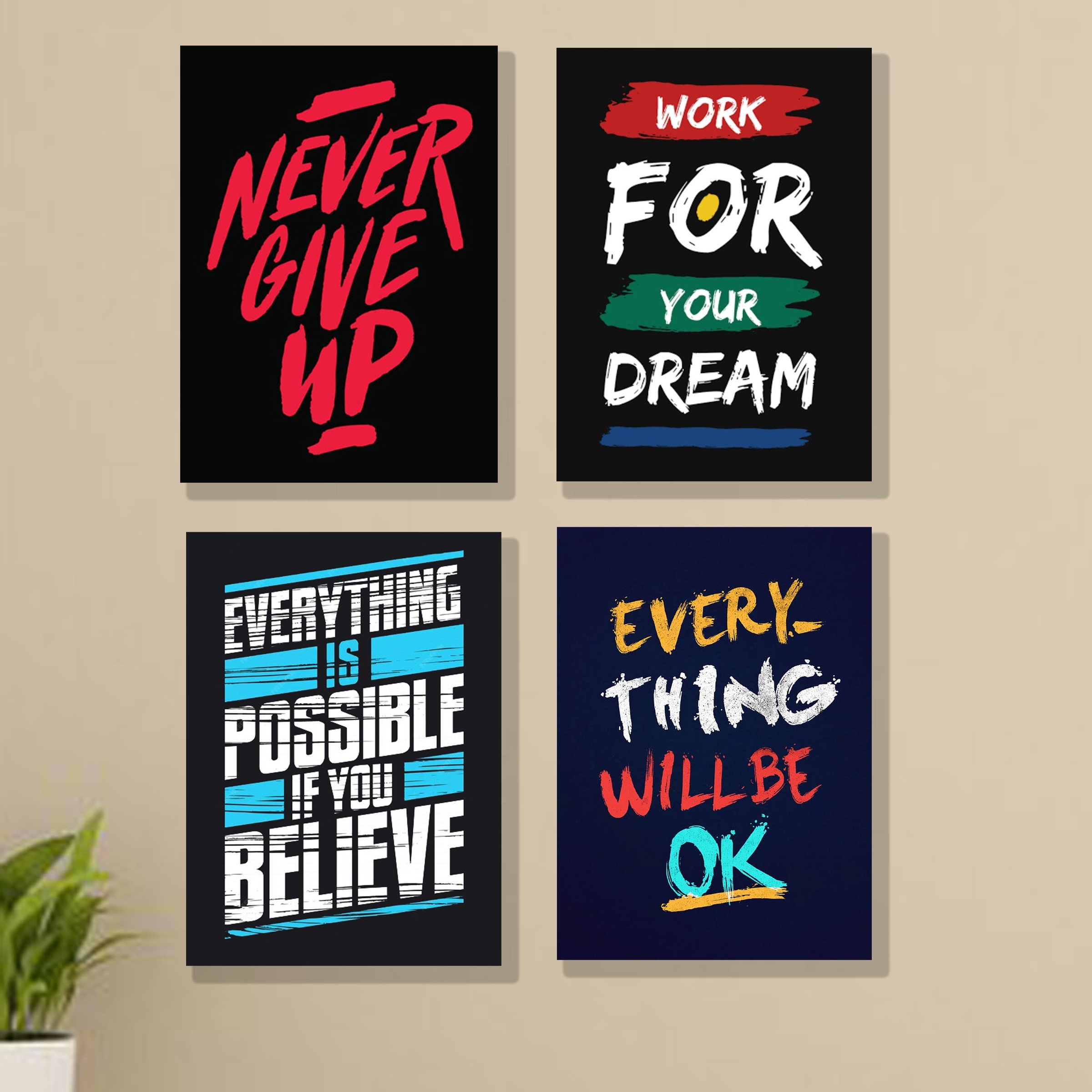 86679865b1eac8a7c91768bb0daebcb1 Set of 4 Motivational Wall Art Frames – 8x11" MDF with Sticky Backing