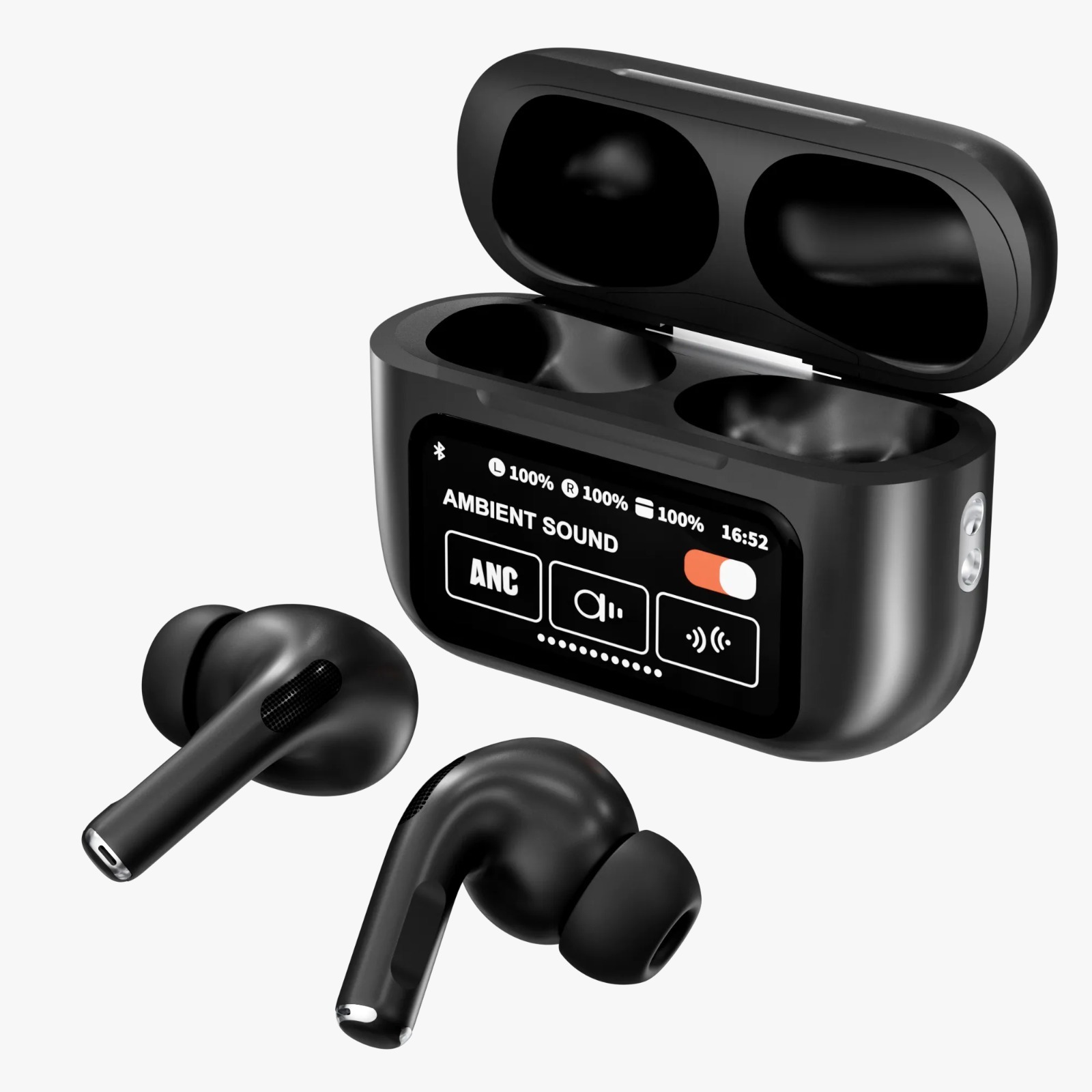 86df524f3bf8b75d5a09526c9da56962 A9 Pro Earbuds With Anc Technology Sleek Matte Black Design Led Indicator Built In Screen And Clear Sound Quality - Blac - Image 2