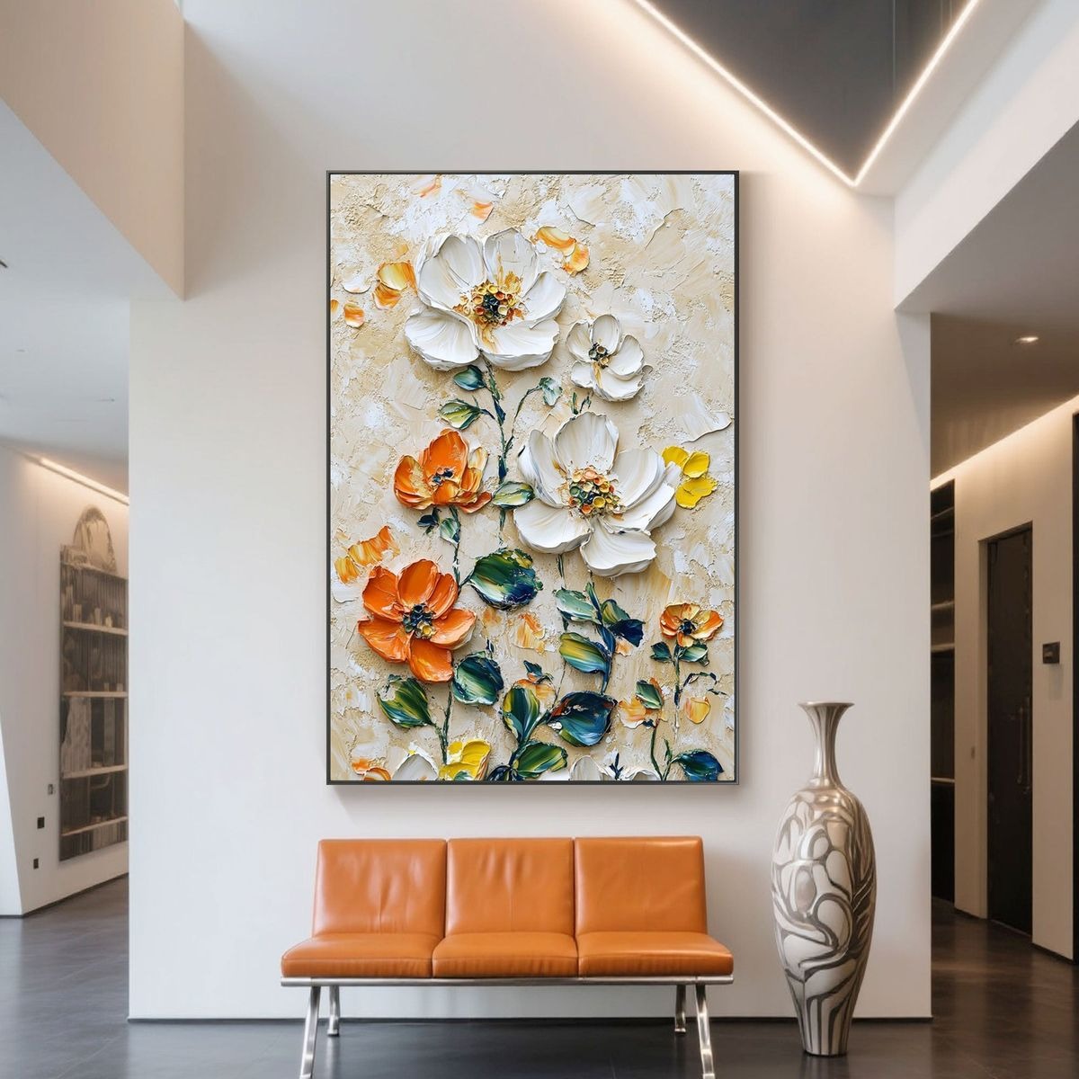 881e6c657511f2e6b91b6064888bcd61 Vertical Floral Canvas Painting – Wild Garden Wall Art for Home & Office Décor - Image 4