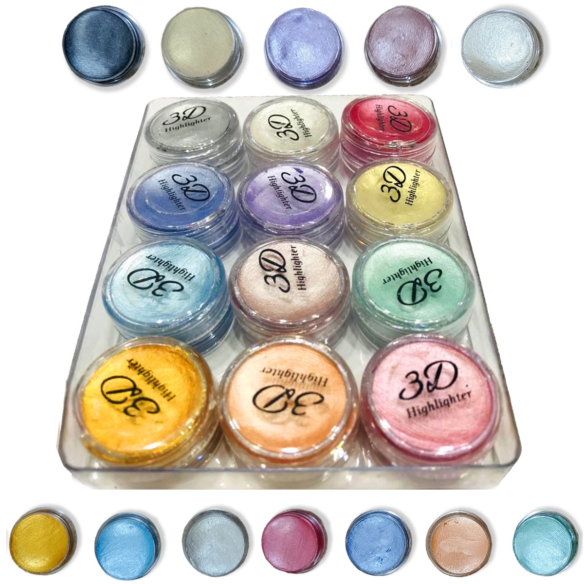 8933bcc7f334b2e7d85a8a99d577ffe7 Professional 3D Highlighter 12 Color Palette – Trendy Creamy Shimmer Kit With Pressed Powder Shades – Shiny Makeup Cosme - Image 3