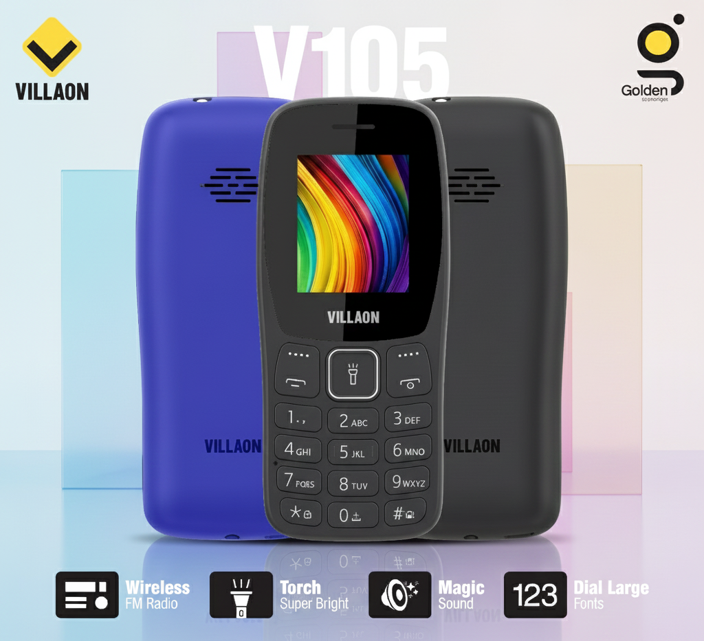 89d8b62ee60ee8892dc91a11169a7cf2 Villaon V105 Dual SIM Feature Phone – Ultra-Bright Torch, Wireless FM Radio, and Large Font Display for Enhanced Accessi