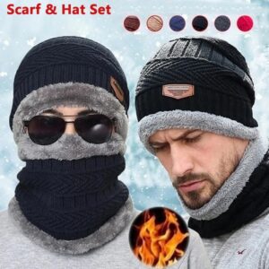 Winter Beanie Hat For Men Fleece Scarf Women Knitted Hat Warm Cap Thick Wool Neck Warmer Scarf Balaclava Mask Skullies B
