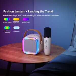 K12 Portable Bluetooth Speaker with Wireless Mic | RGB LED Lights | High Bass Rechargeable Karaoke Speaker for Kids, Hom