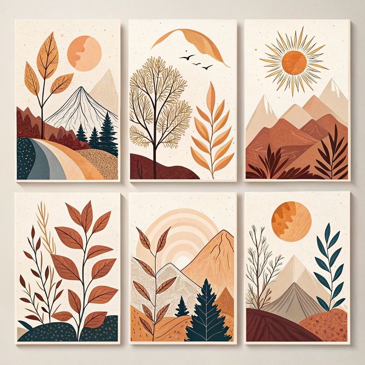 8ba151f32d5ee8da62510765e0b8e94f Hills Moon Sun Leaves Wooden Wall Art – 6 Piece Decorative Frame Set Made With Wooden Stickytile, Size 8x11 Inches Each,