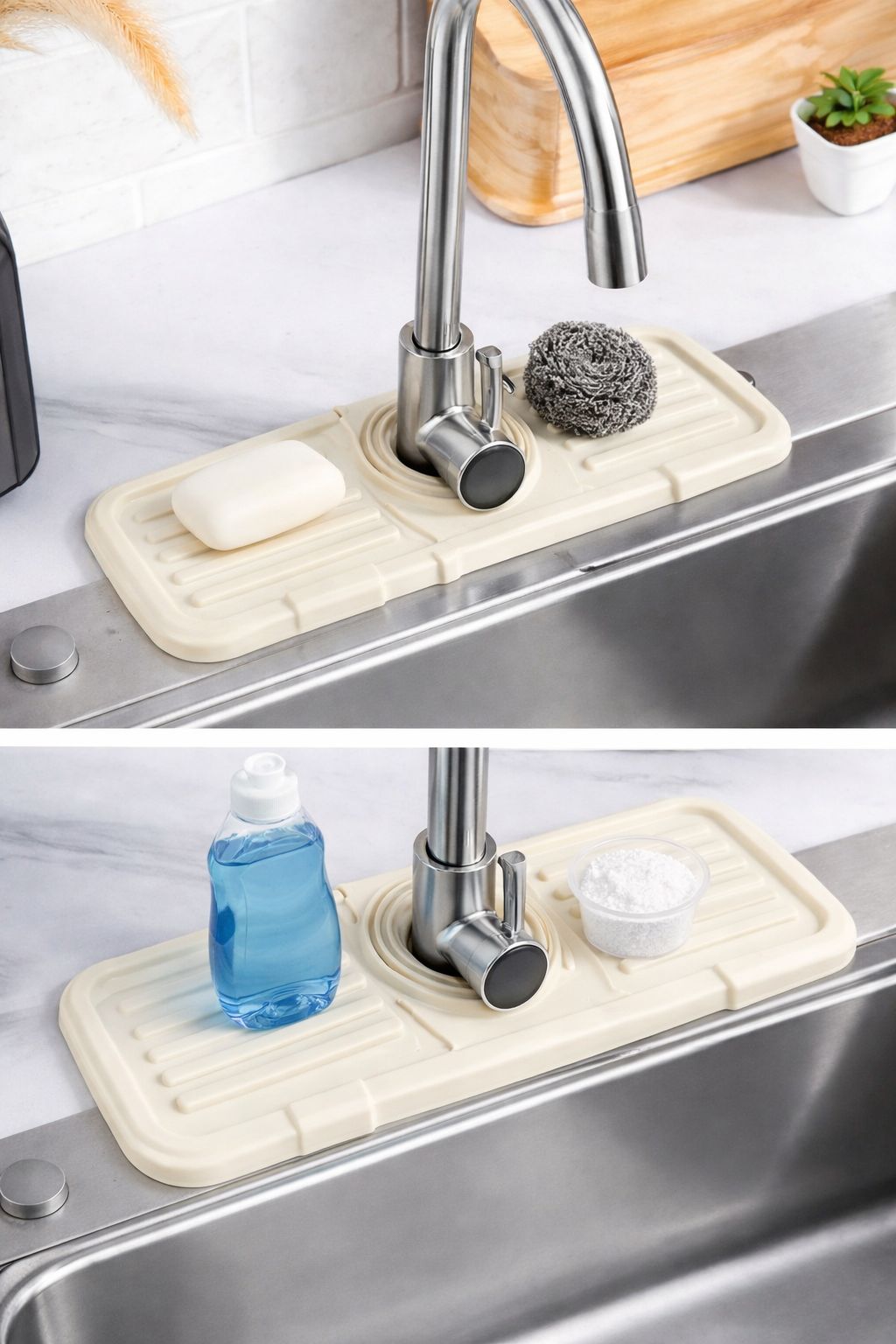 8c185231fdfb06220441113179ad1561 Sink Faucet Mat | Faucet Absorbent Mat Silicon Kitchen Sink Splash Guard Drain Pad | Soap Holder (Random Color) - Image 2