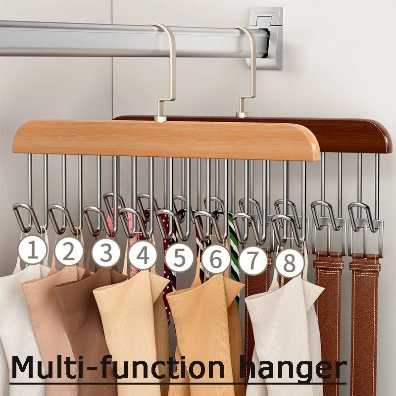 8d59b0d341f656fbc25f66f0e4261e37 8 Hooks Multi-function Wooden Caps, Belts, Tie Hanger – Strong No Trace Storage Rack - Image 3