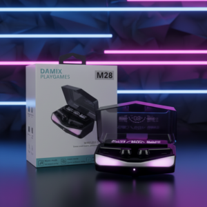 DAMIX M28 TWS Wireless 5.3 Gaming Earbuds with LED Power Display, Dual Mode (Game/Music), Low Latency, and HD Mirror Des