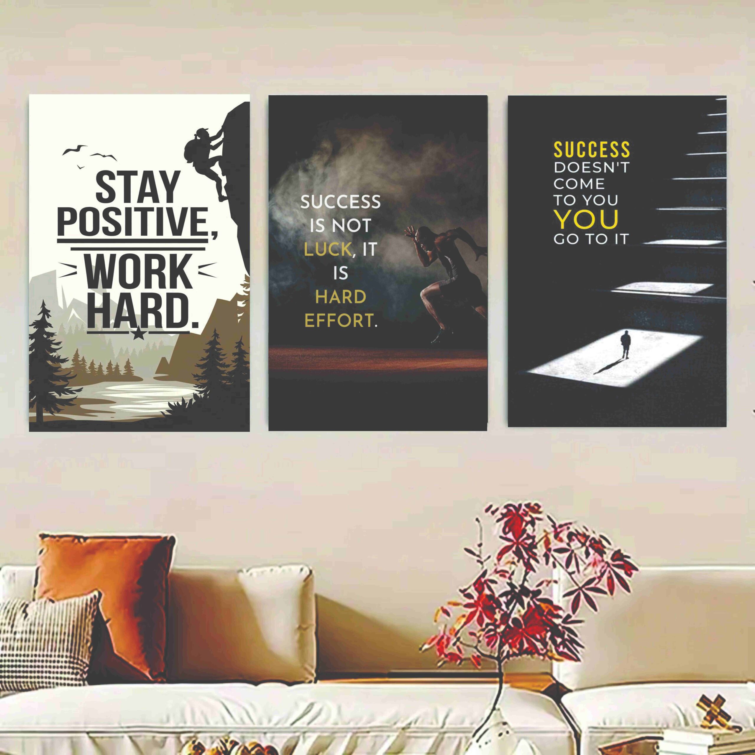 Pack Of 3 Motivational Quotes Sticky Wooden Canvas Frames For Wall Decore / Motivation Sticky Phototiles For Office And