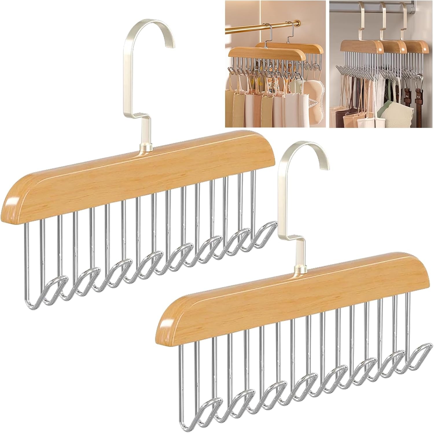 91ddf51bfe8343ded6ff0e3c2c206386 8 Hooks Multi-function Wooden Caps, Belts, Tie Hanger – Strong No Trace Storage Rack(Random Colour) - Image 2