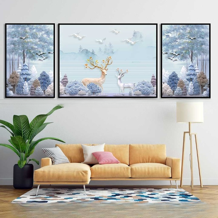 921c12317faebcaa6ee2fe1f730bfd64 3pcs Deer And Forest Design Stickytiles Frame Providing Unique Natural Artwork Elegant Look