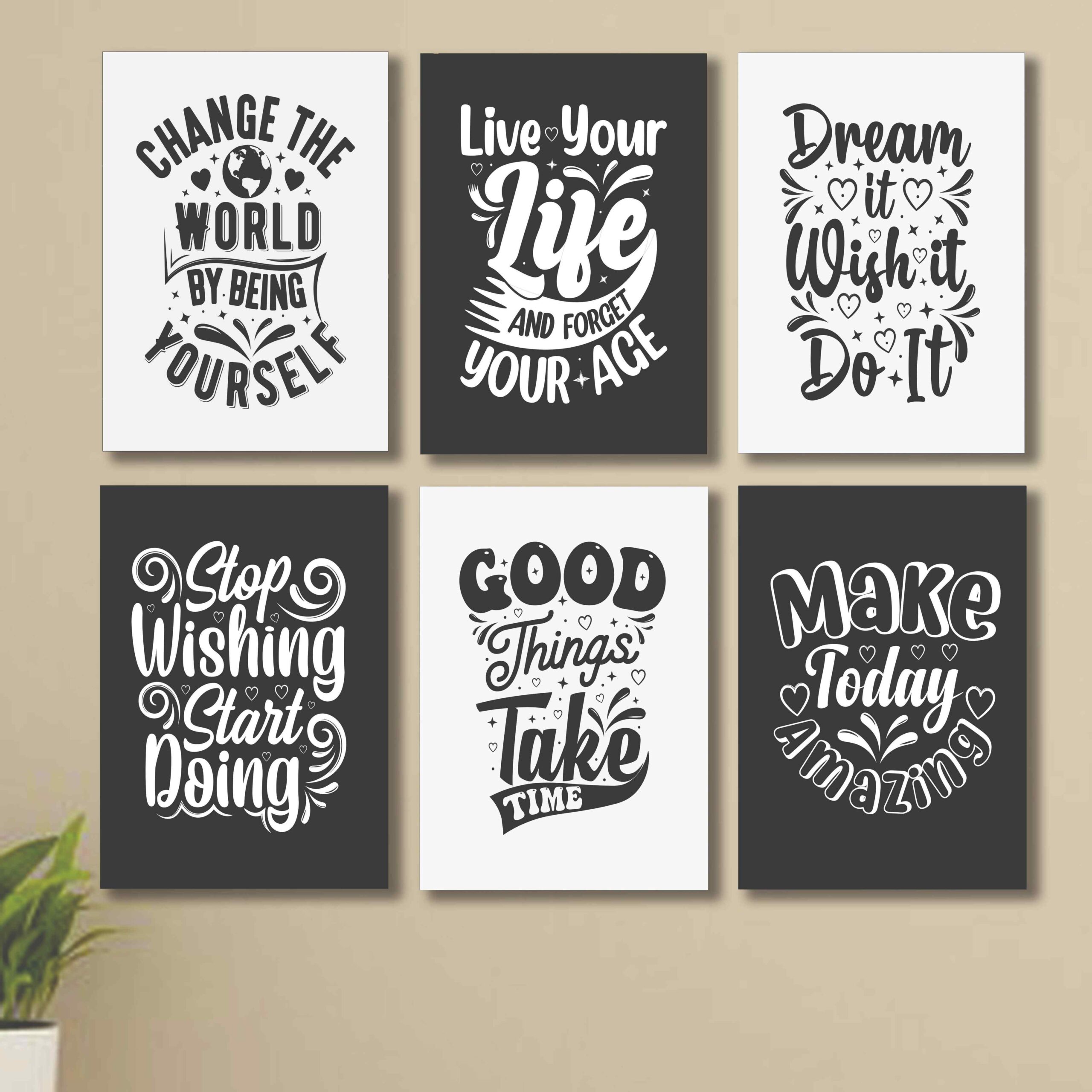 929d8add1270ad1142ce515ef839c47b set of 6 Motivational sticky canvas frames for wall decore / sticky phototiles