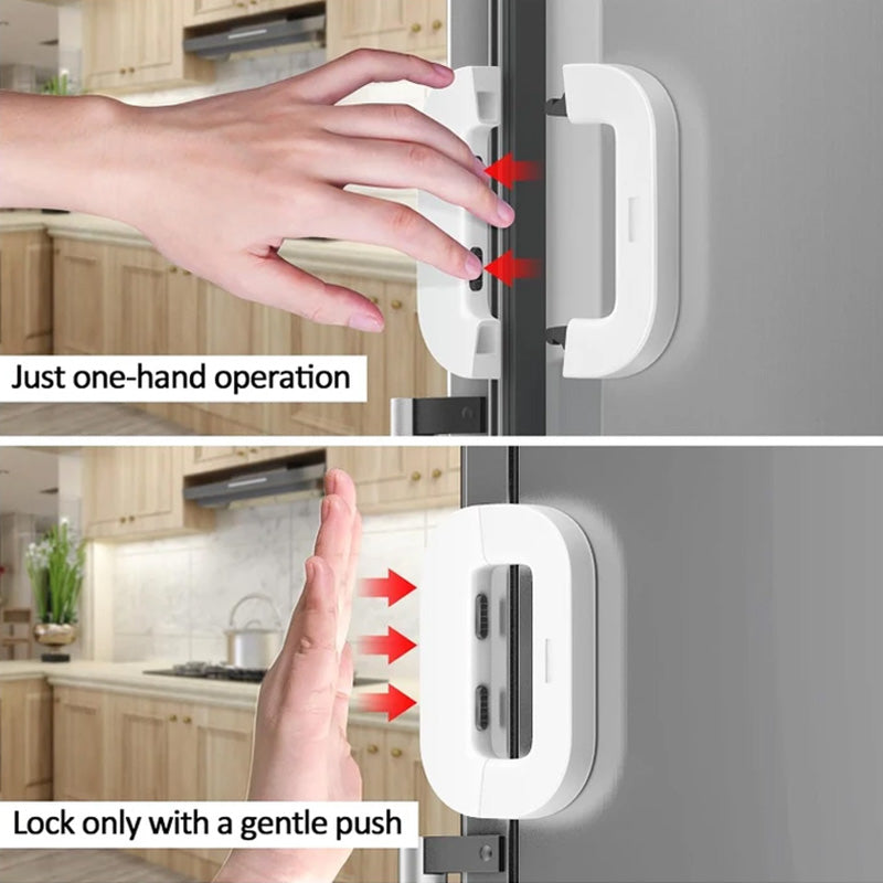 9306eef3000035c61ba1badec817956d Child Safety Refrigerator Lock – Self Adhesive Fridge And Freezer Door Lock With Double Safety Button - Image 2