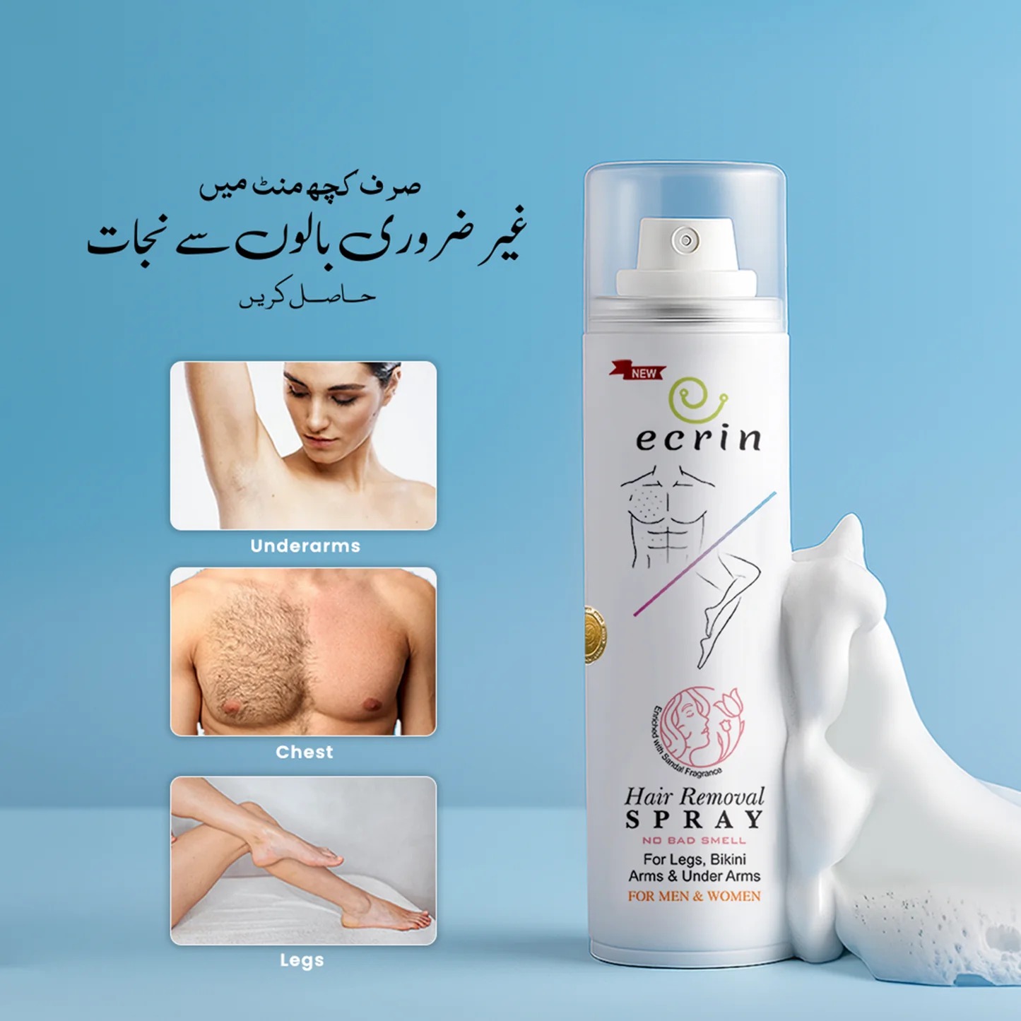 93101528d126f0cbd8448dbc1075a171 New Ecrin Hair Removal Foaming Spray - Advance Formula with Refreshing Fragrance (200ml) - Image 3