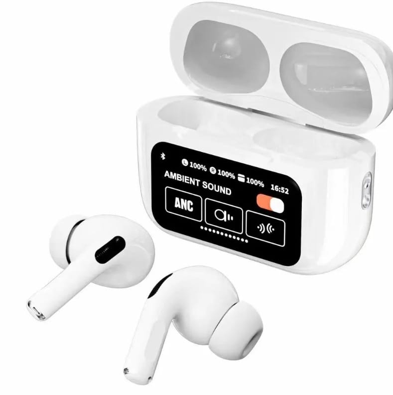 942bab20b0bbd7bee10e2c25a25d6e68 A9 Pro Earbuds With Anc Technology Sleek Matte Black Design Led Indicator Built In Screen And Clear Sound Quality
