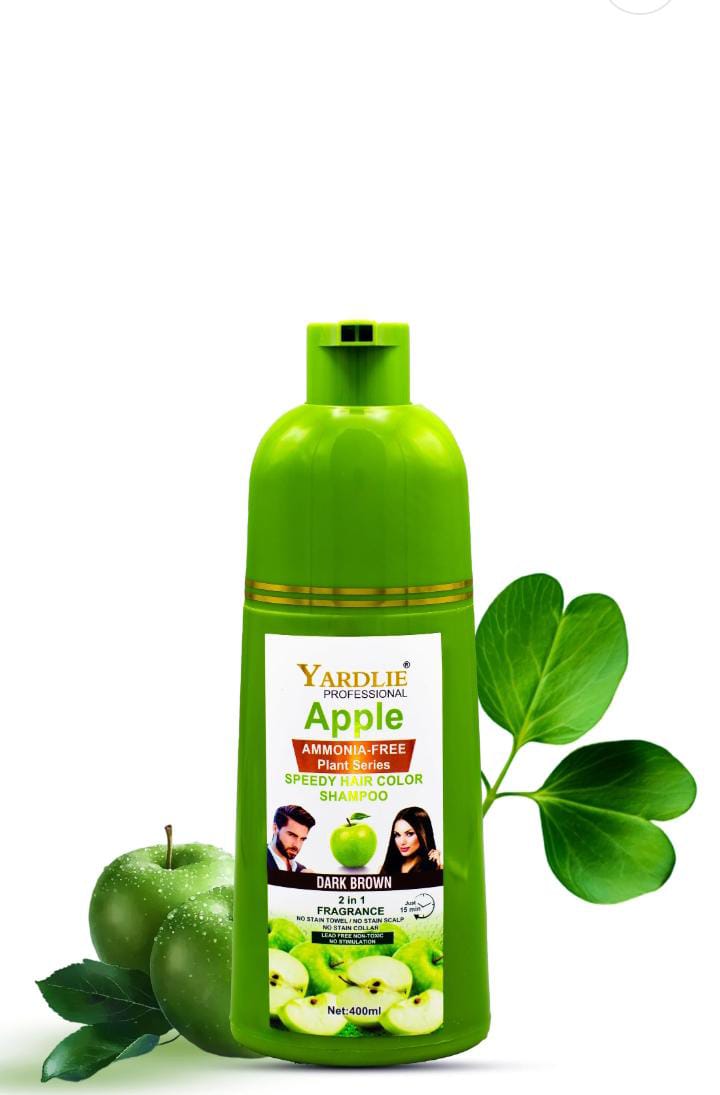 955a27c87683dc141f39c3e434d692e2 Yardlie Apple Hair Color Shampoo – 2-in-1 Natural Black & Brown Color + Cleanse Formula 400ml – Easy Use for Shiny, Heal