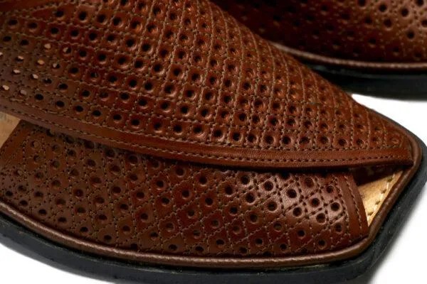 956c3f99d474b2cf237388e8124411ed Handcrafted Men’s Peshawari Chappal – Classic Brown Perforated Leather Sandals with Adjustable Buckle Strap & Durable Ru - Image 2