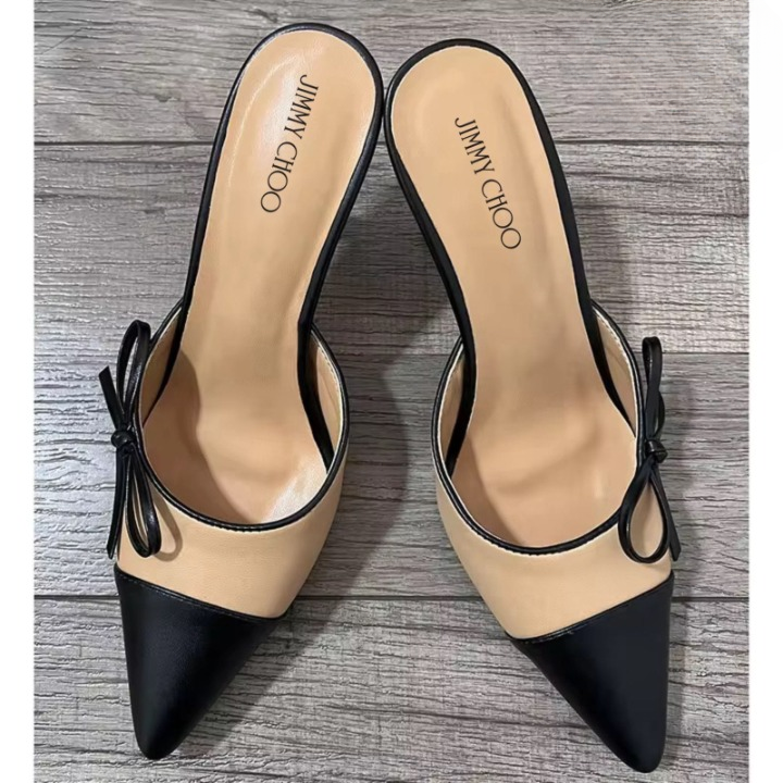 9720cc2e7430ca56035cf94437e1826b Jimmy Choo Pointed-Toe Leather Mules with Bow Detail - Image 2