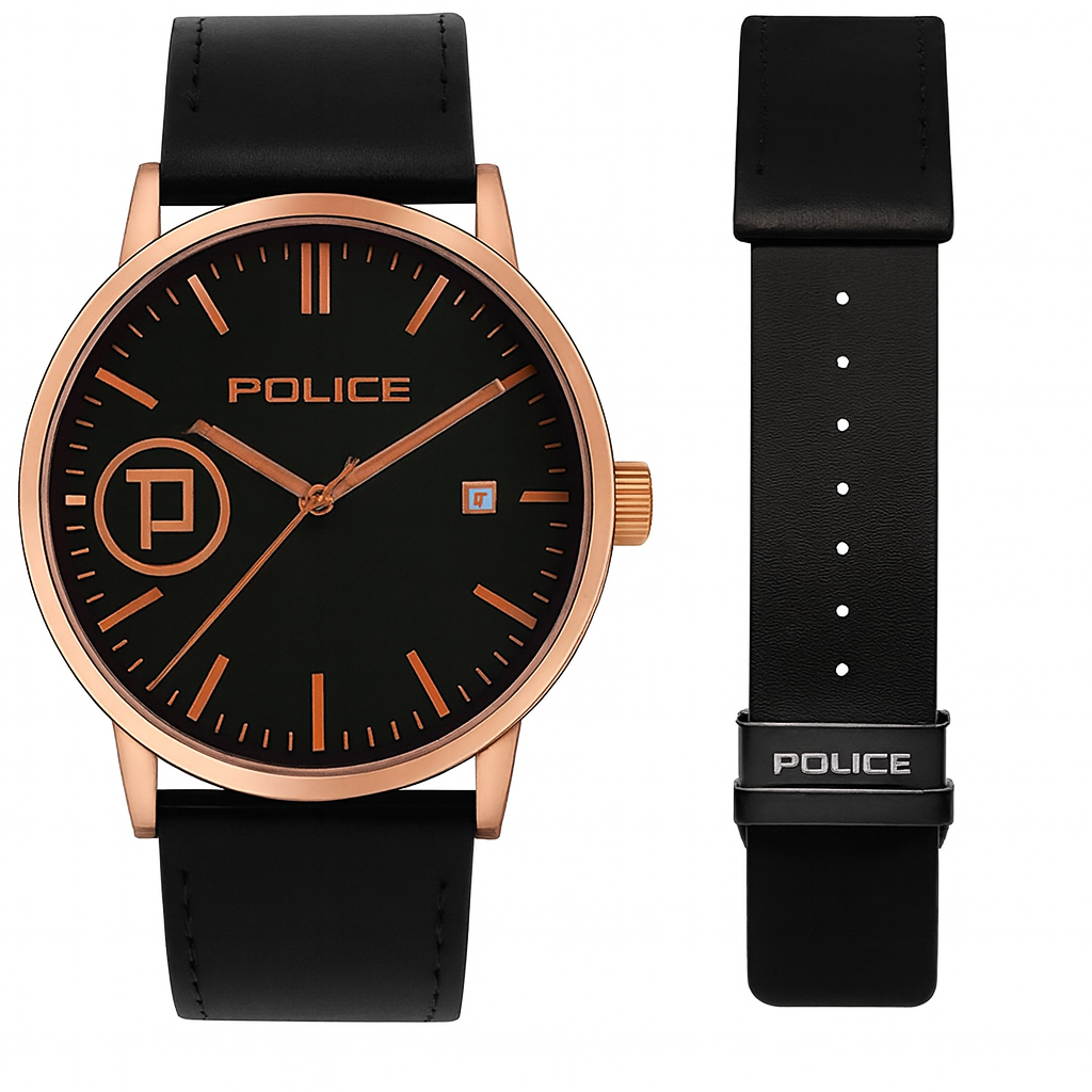 989c60d153c1d32221c3ace138537cbb Police Watch – Elegant Design with Date Display | Rose Gold or Silver Case | Leather Strap | Quartz Movement | Water Res