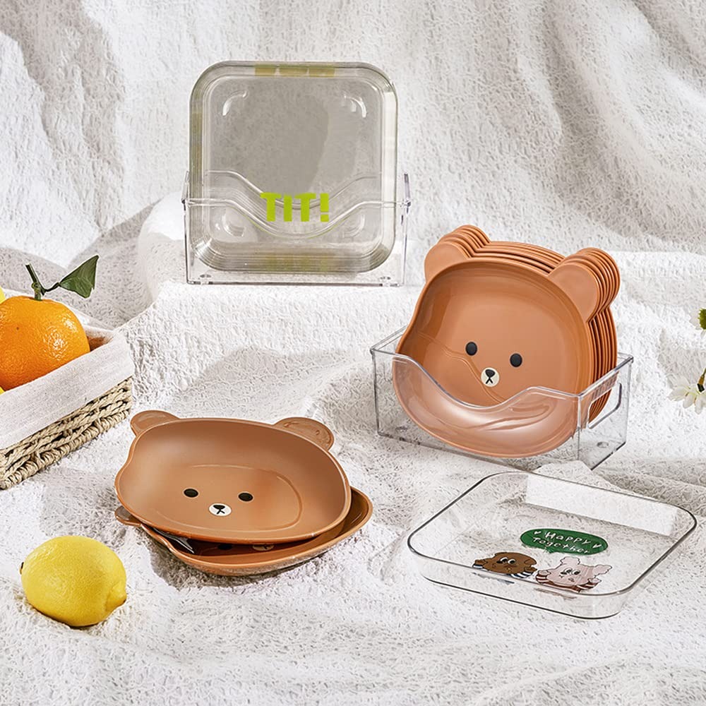 992e188a290525c4388a3b9d5c731255 8 Plates With Stand Bear Design Durable Quality Stylish Look Reliable Utility Perfect Choice For Daily Use (Random Color