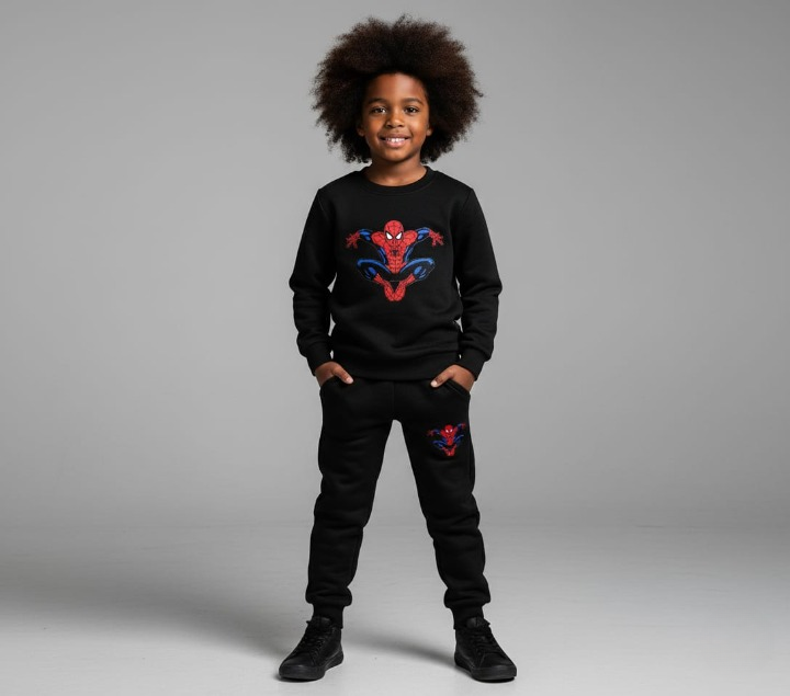 9999fac6d134b566d0141af504be6a72 Kids Spider-Man Printed Black & Black Tracksuit Set | Winter Fleece Sweatshirt & Trouser Outfit for Boys & Girls – Warm - Image 3